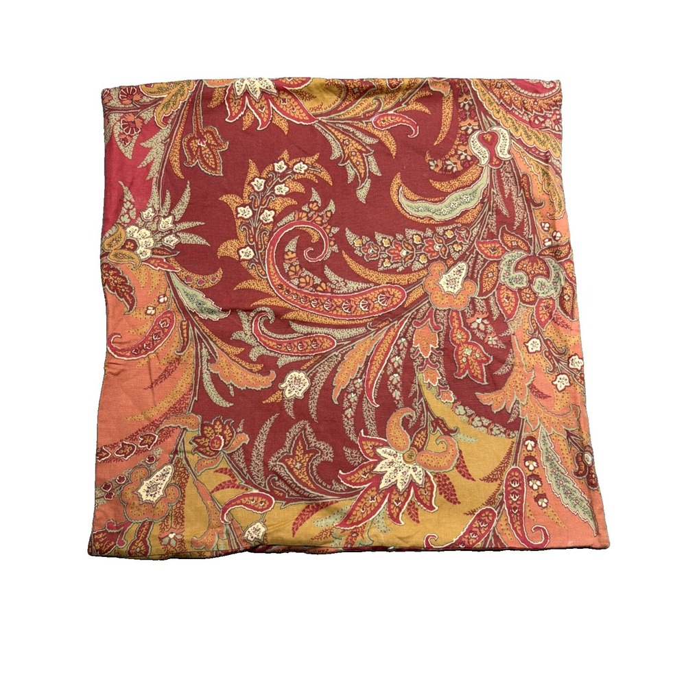 Pottery Barn Red Orange Paisley 24 X 24 Throw Pillow Cover Cotton Linen